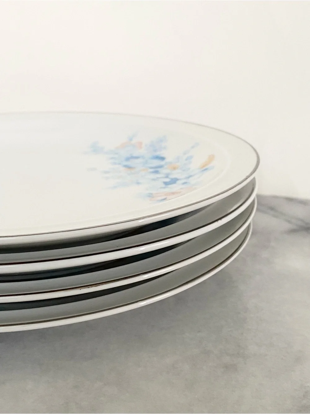 Vintage FANCI FLORAL Blue Morn Collection Japan Salad Plates (4)